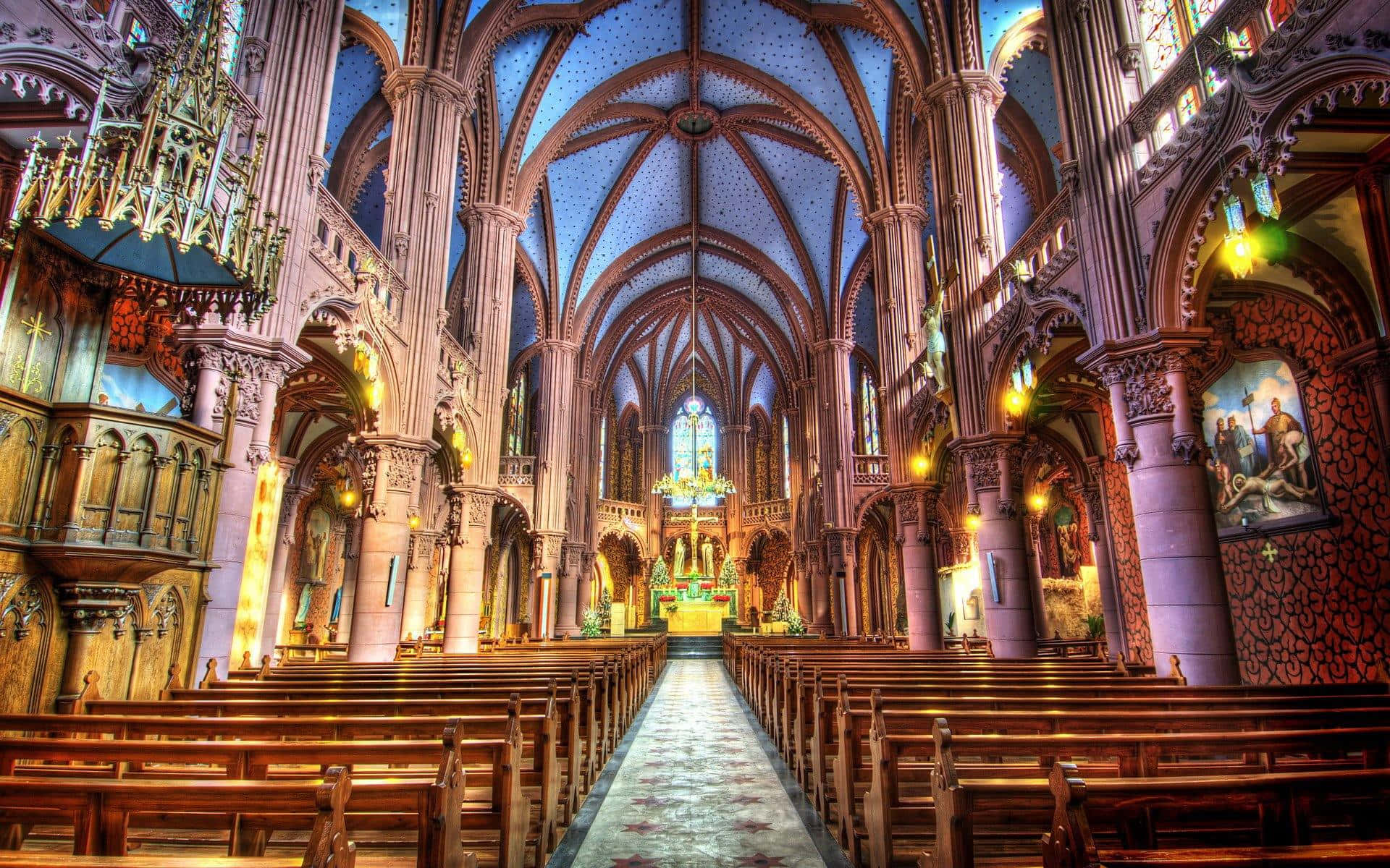 Notredame-katedralen Med Ett Blått Tak. Wallpaper