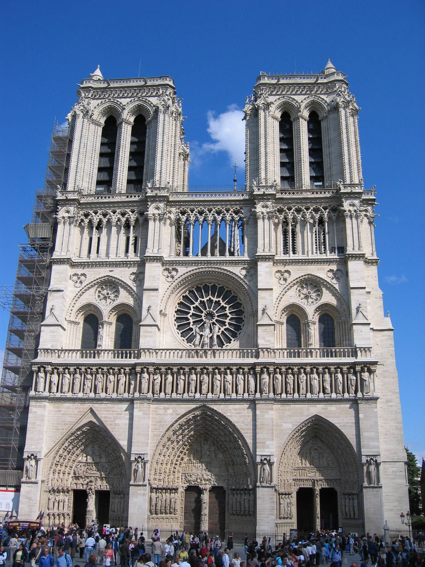 Notre Dame Front View Tourists Wallpaper
