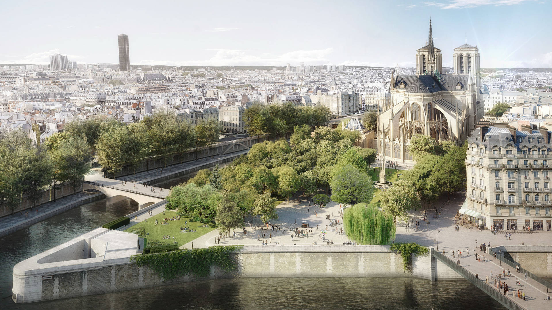 Renderizaciónde La Renovación De La Catedral De Notre Dame Fondo de pantalla