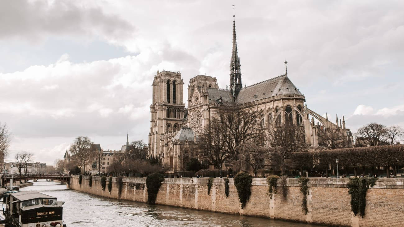 Notre Dame Under A Cloudy Sky Wallpaper