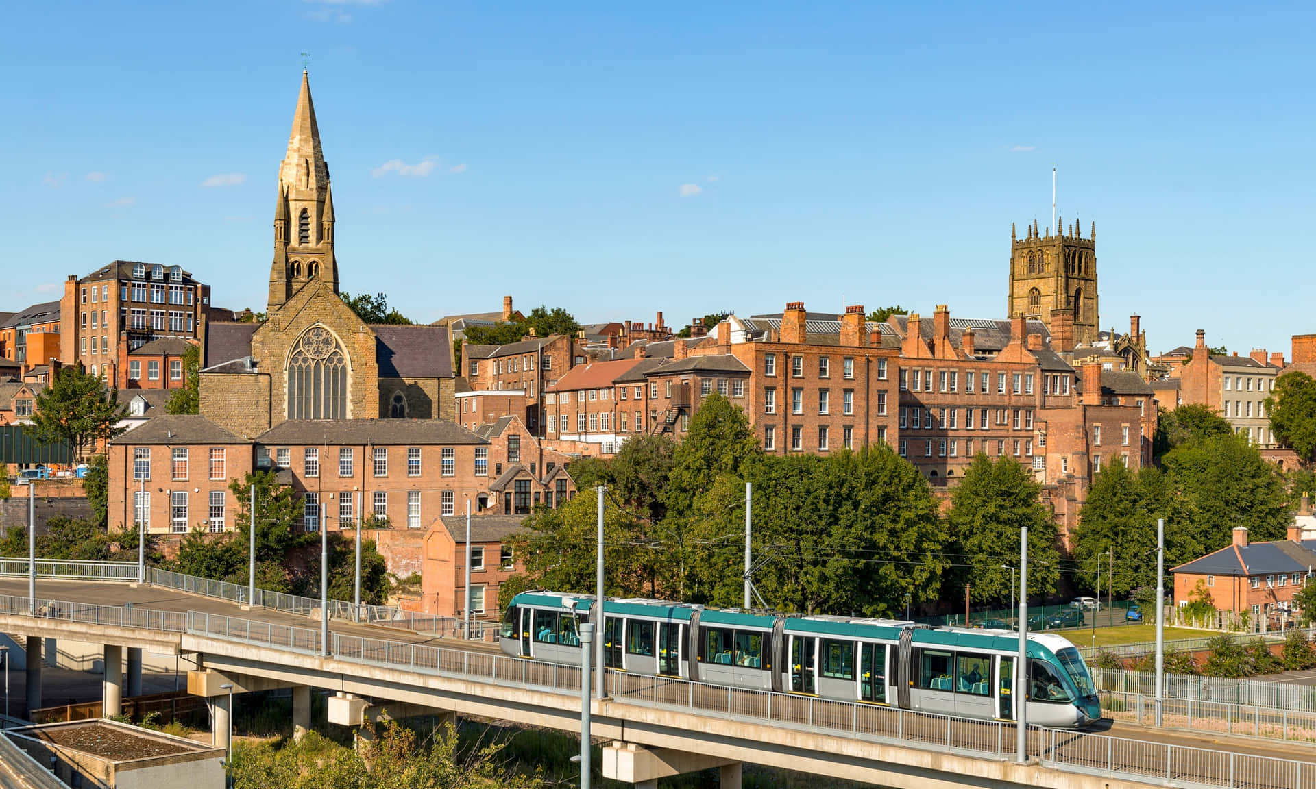 Nottingham Cityscapewith Tram Transportation Wallpaper