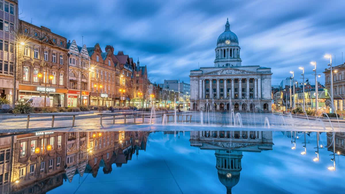 Nottingham Market Square Dusk Reflection Wallpaper