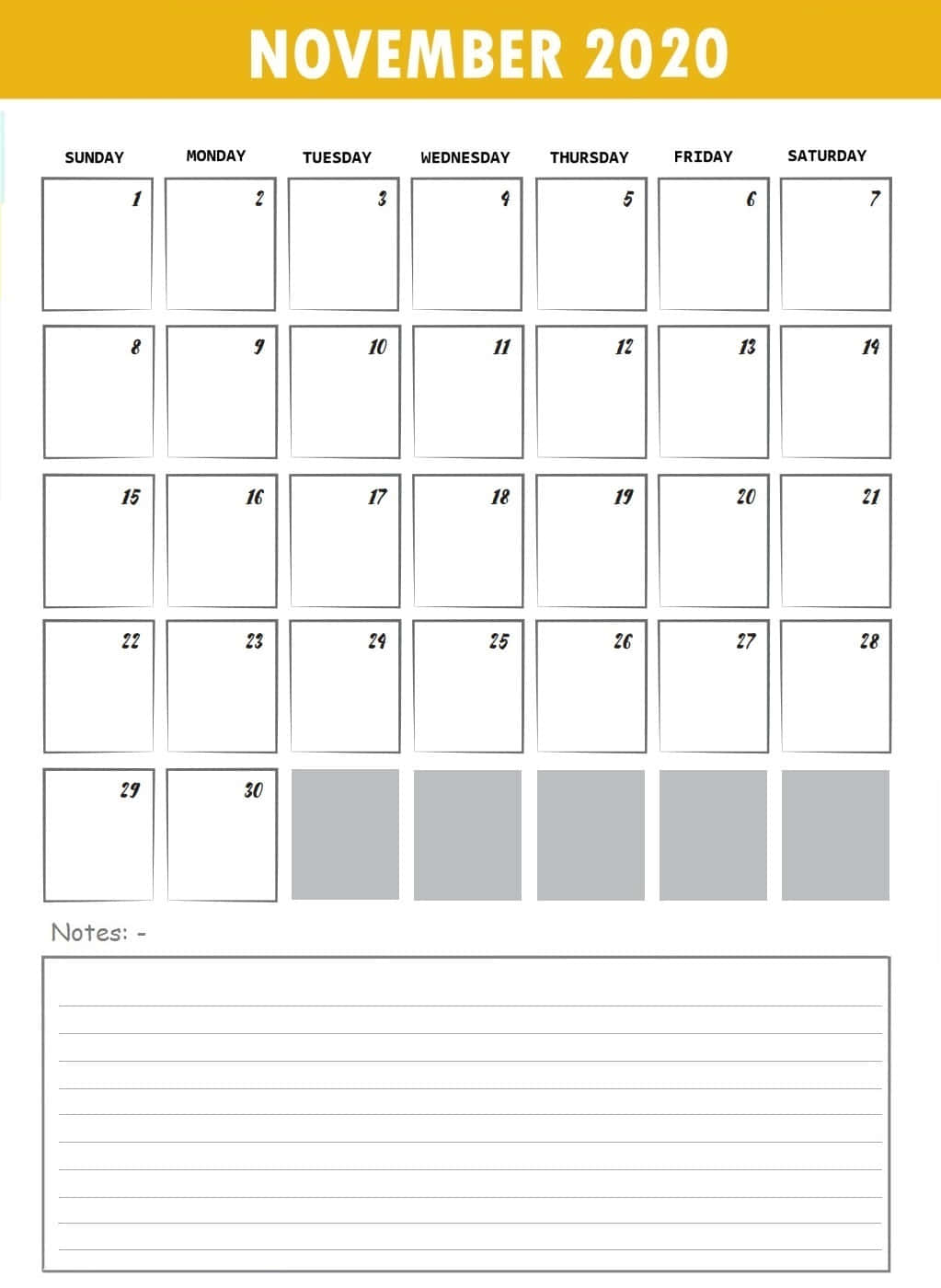 November 2020 Calendar Notepad Picture