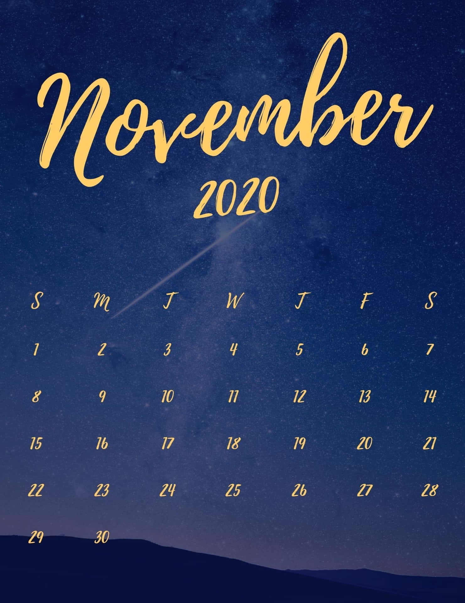 November 2020 Calendar Starry Sky Wallpaper