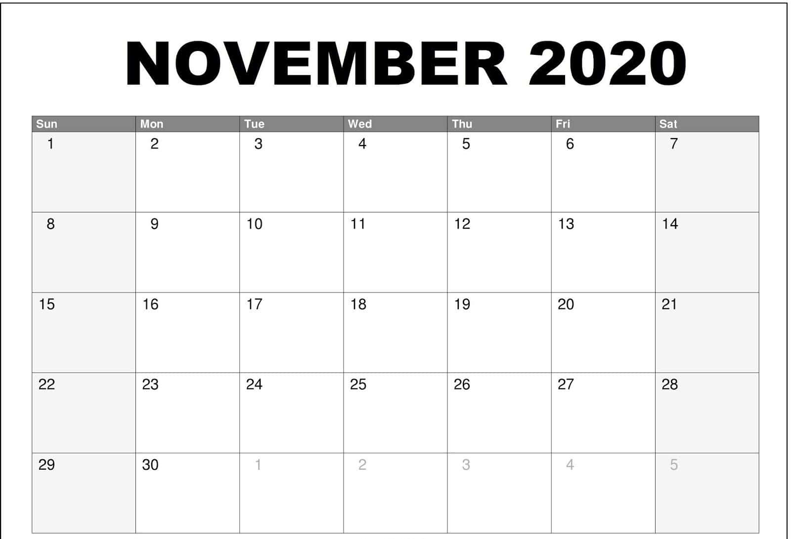 White November 2020 Calendar Wallpaper