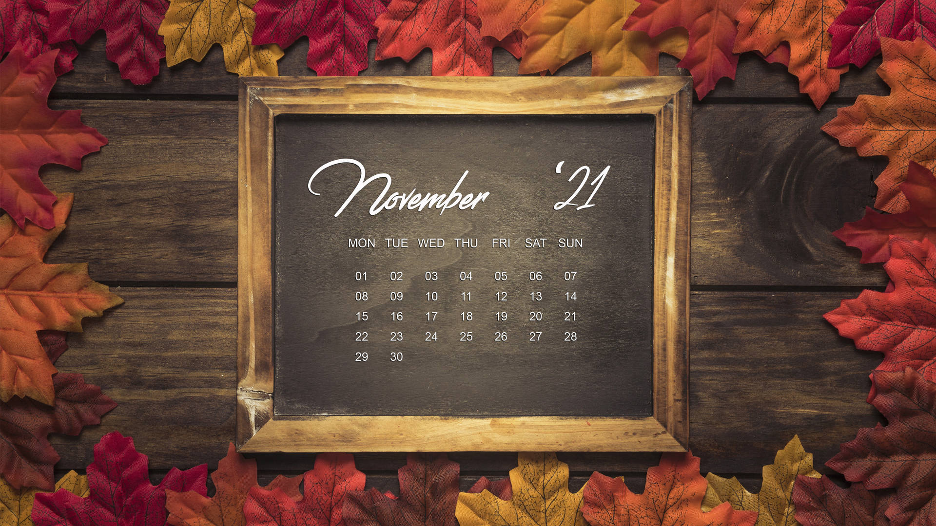 November 2021 Calendar Autumn Blackboard