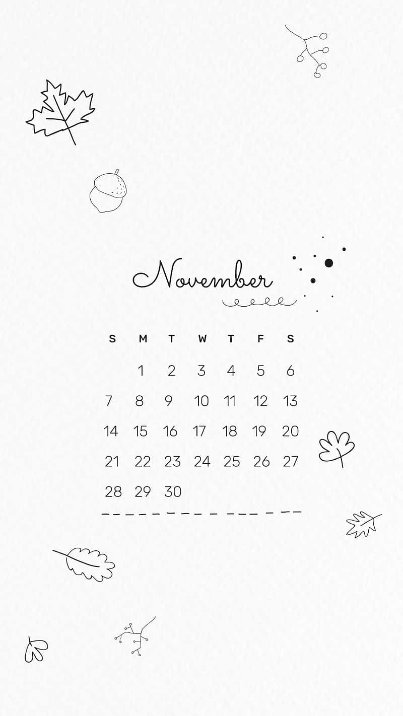 November 2021 Calendar Cute White Falling Leaves Wallpaper