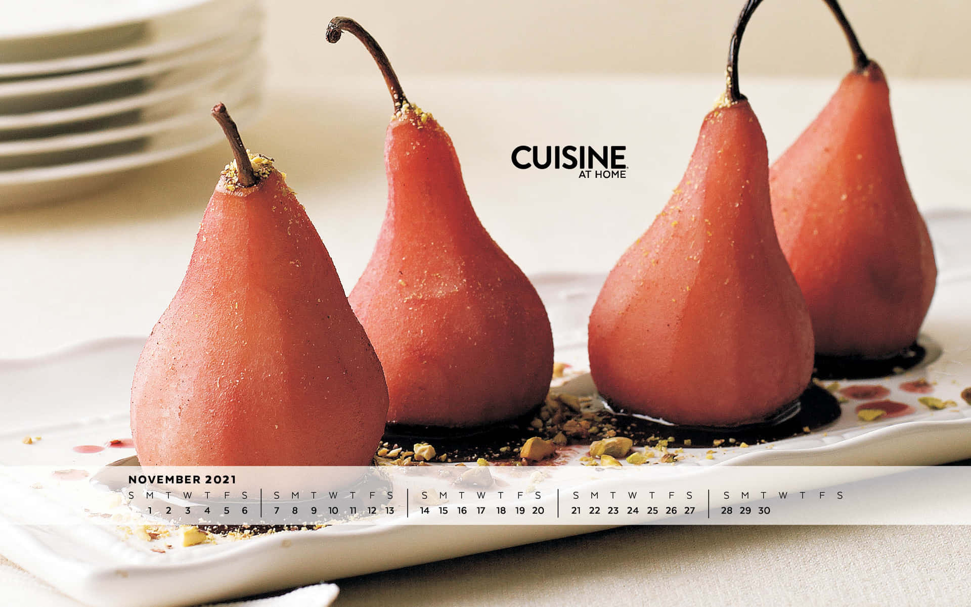 November 2021 Calendar Red Wine Poached Pears Wallpaper