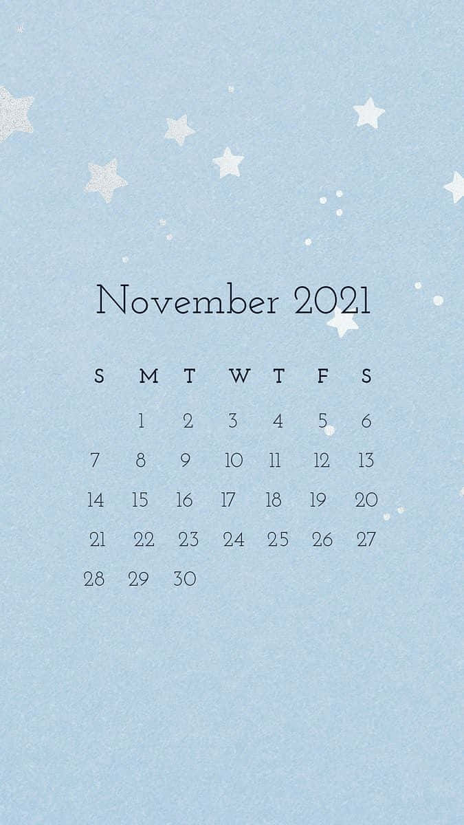 November 2021 Calendar Light Blue Stars Wallpaper