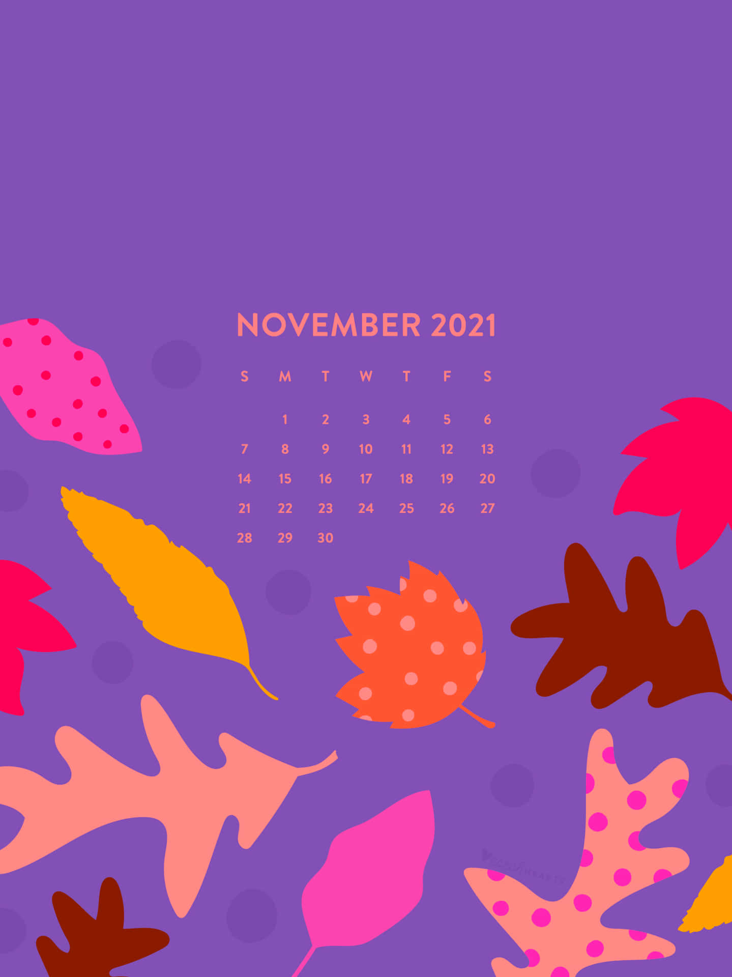 November 2021 Calendar With Colorful Leaves Wallpaper