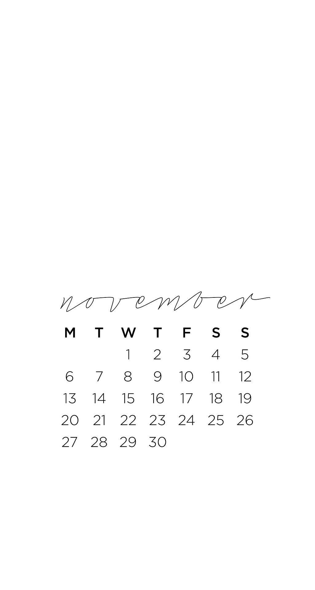 November Kalender Hvid Minimalistisk Design Wallpaper