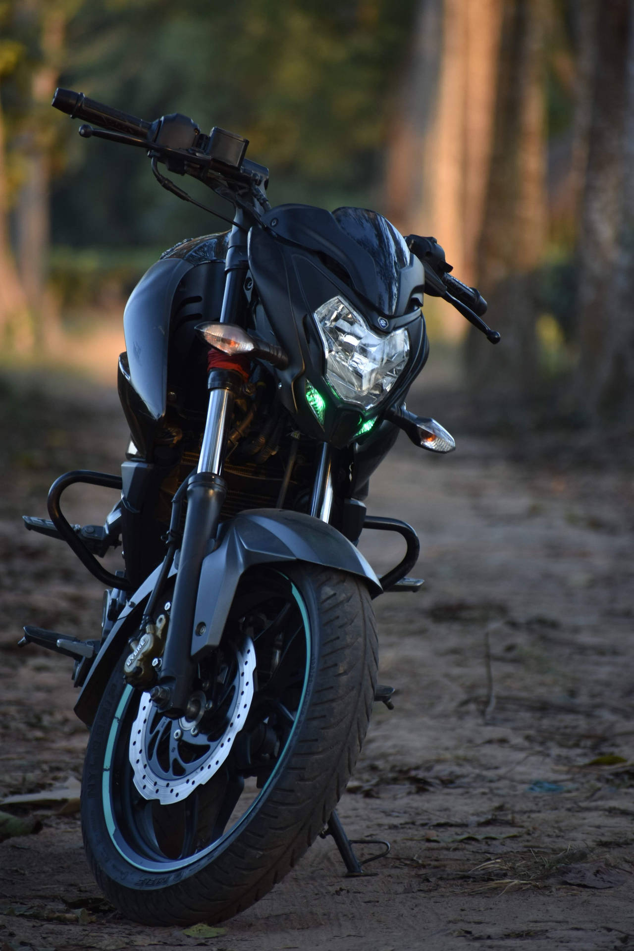 Ns200 Motocicleta Negra En El Suelo Del Bosque Fondo de pantalla