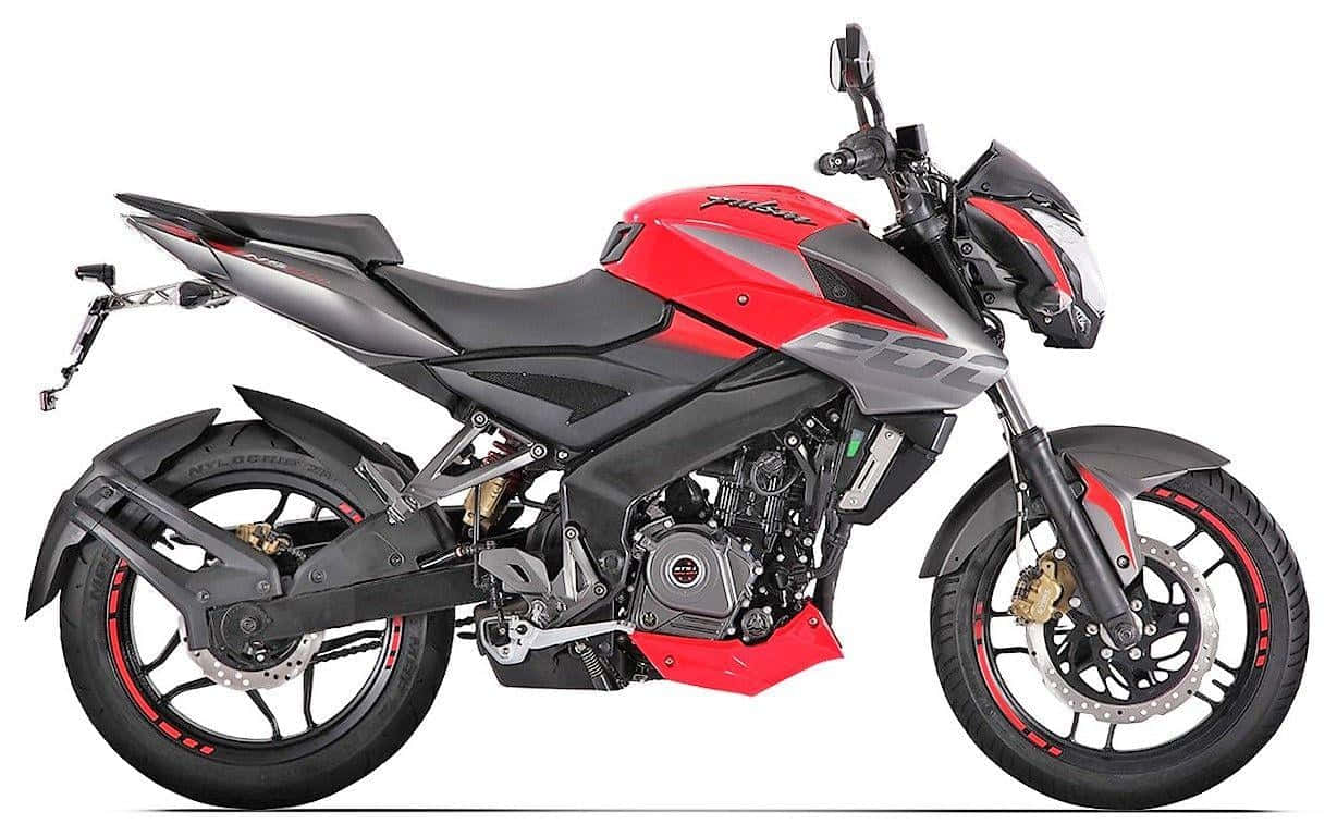 A Red And Black Motorcycle Is Parked On A White Background