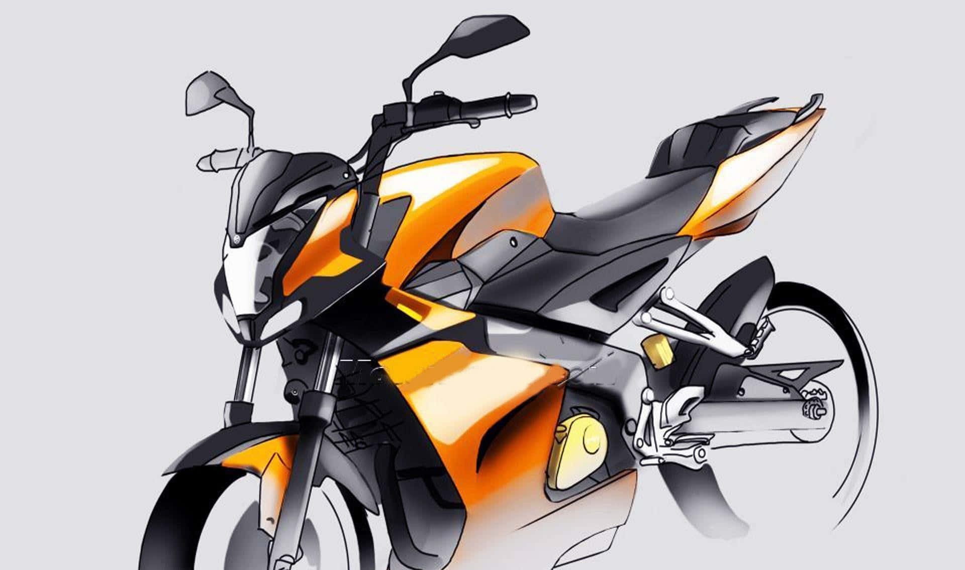 Undibujo De Una Motocicleta Con Colores Naranja Y Negro.