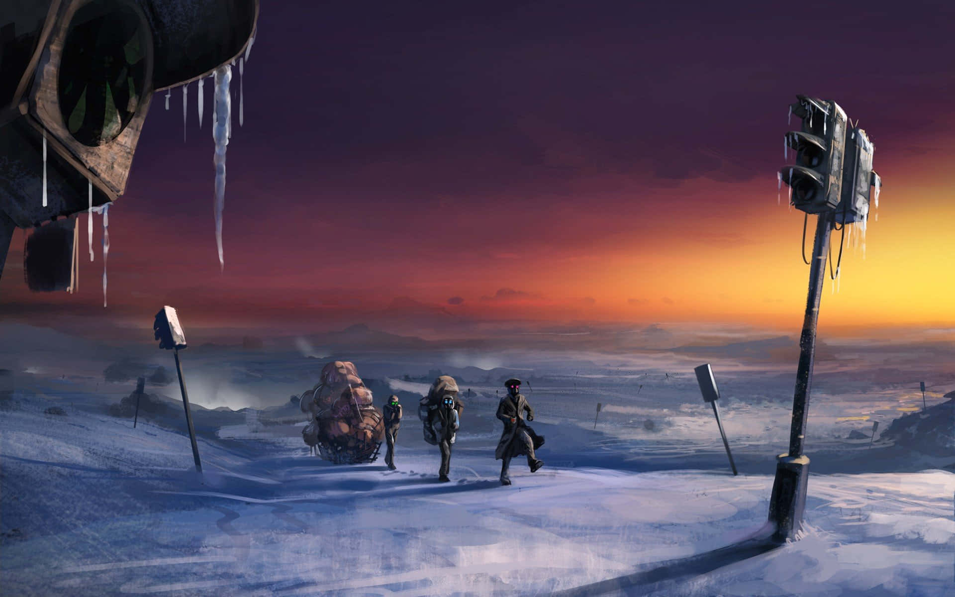 Apocalyptic Landscape under Frozen Skies Wallpaper