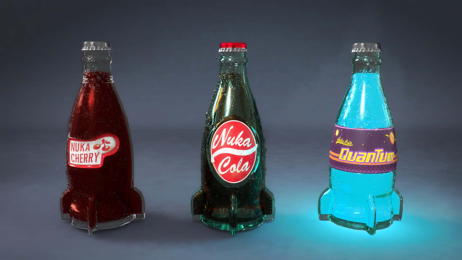 Tre sodavand flasker med forskellige farver Wallpaper