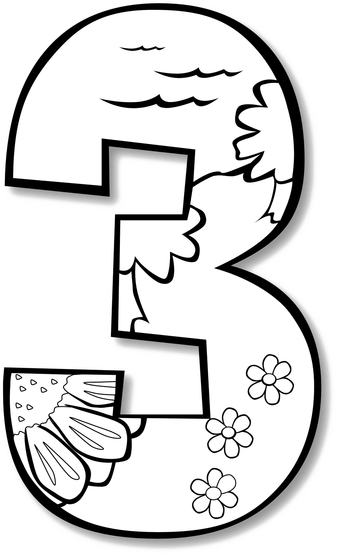 Number3 Nature Elements Outline PNG