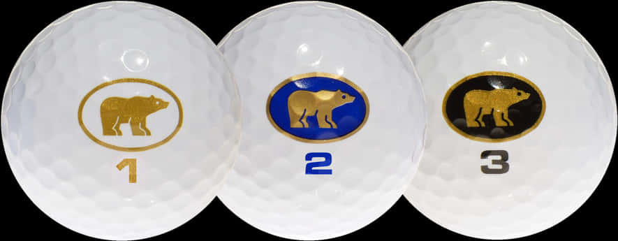 Numbered Golf Balls With Bear Logos PNG