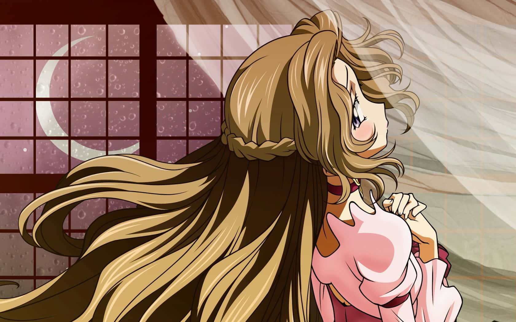 A close-up image of Nunnally Lamperouge with a vibrant background Wallpaper
