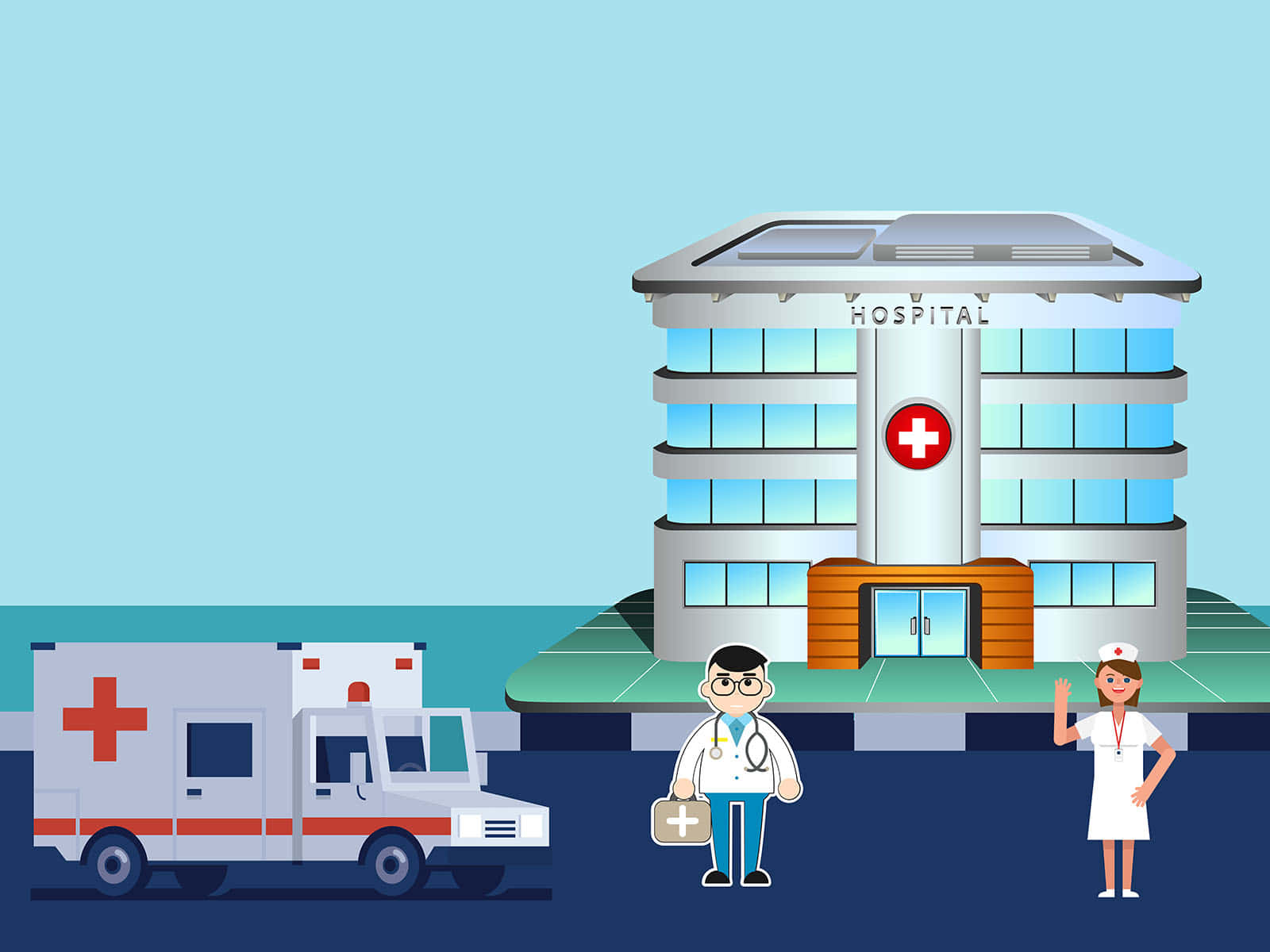 A Hospital With People Standing Outside