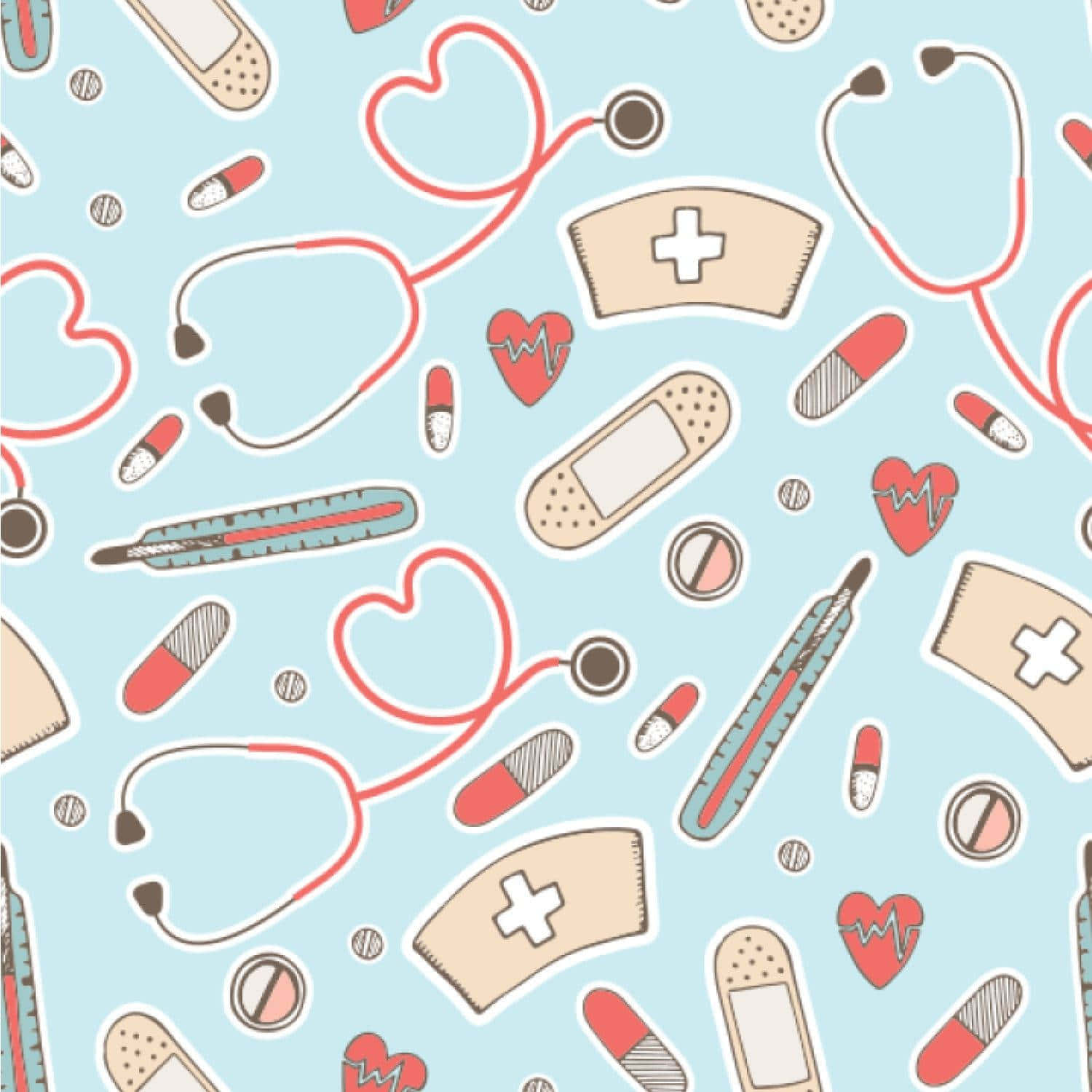Seamless Pattern With Medical Items On A Blue Background