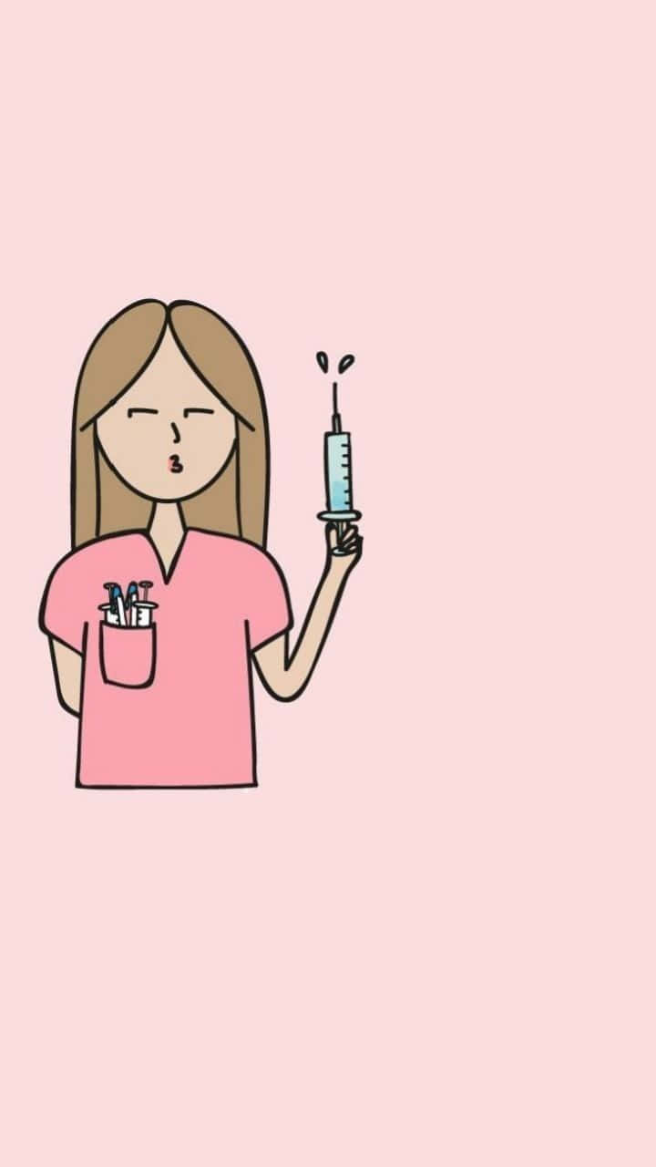 Nurse Cartoon Holding Syringe Wallpaper