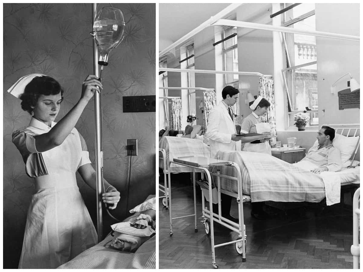Tvåbilder På Sjuksköterskor I Ett Sjukhusrum