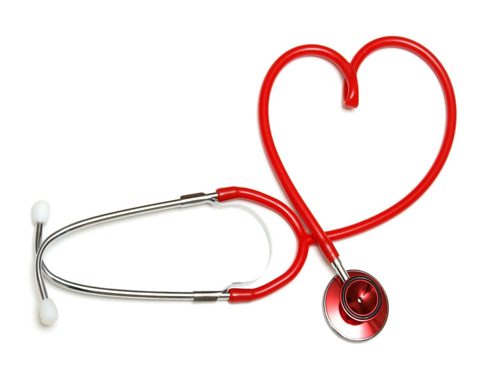 A Red Heart Shaped Stethoscope On A White Background