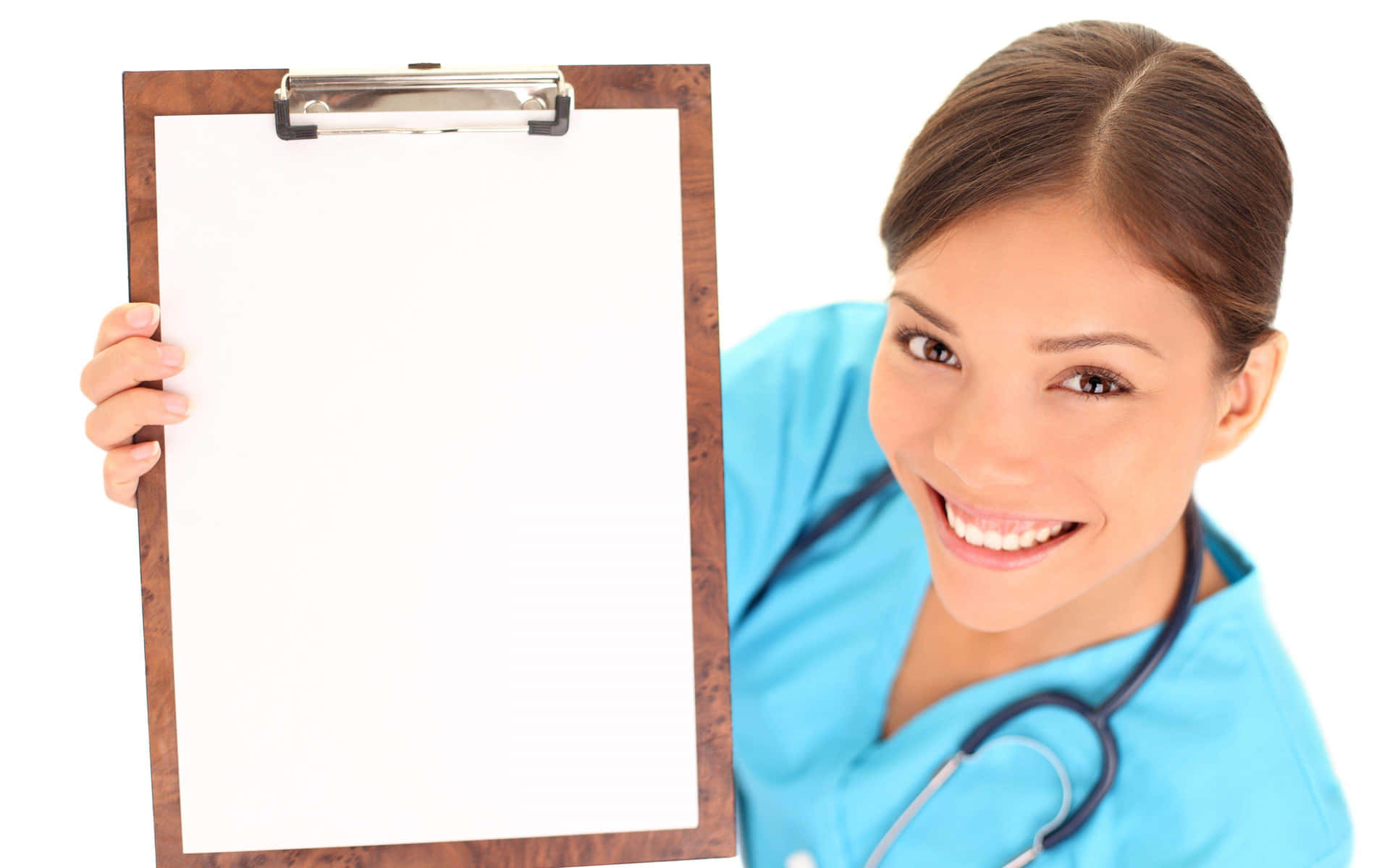 A Nurse Holding A Clipboard With A Blank Sheet Of Paper