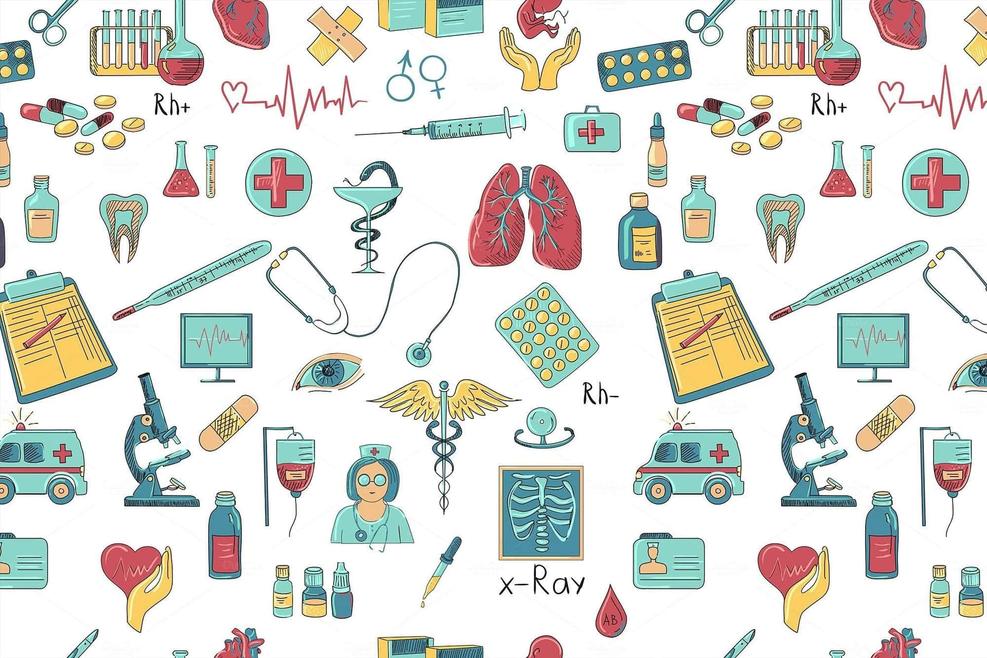 Nursing Medical Illustration Pattern Wallpaper