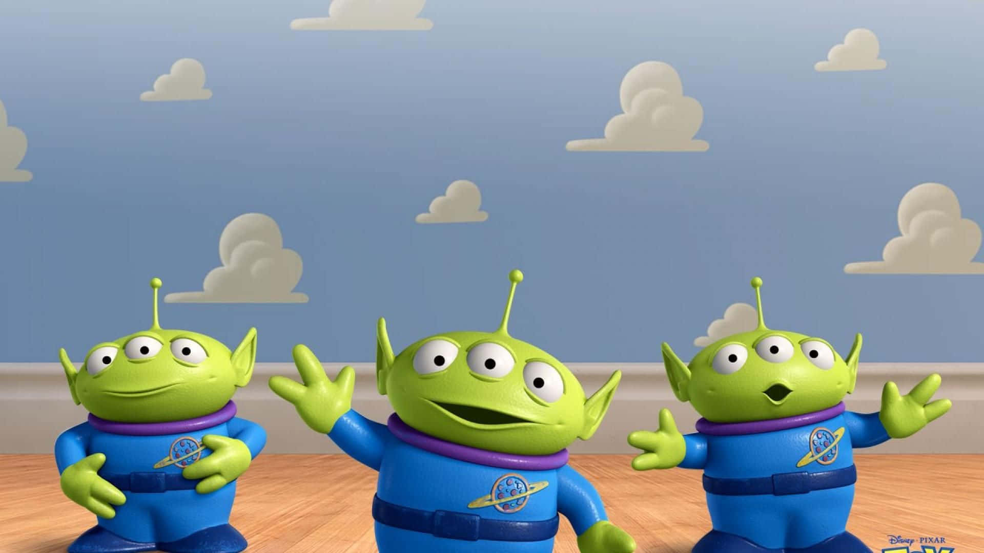 Nuvoleiconiche Di Toy Story Su Uno Sfondo Blu Cielo.
