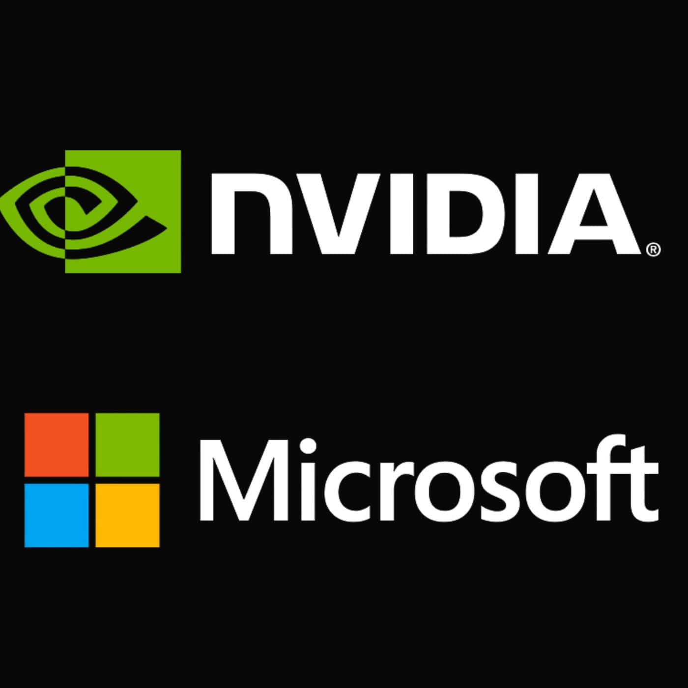 Nvidiaoch Microsoft-logotyper På En Svart Bakgrund.