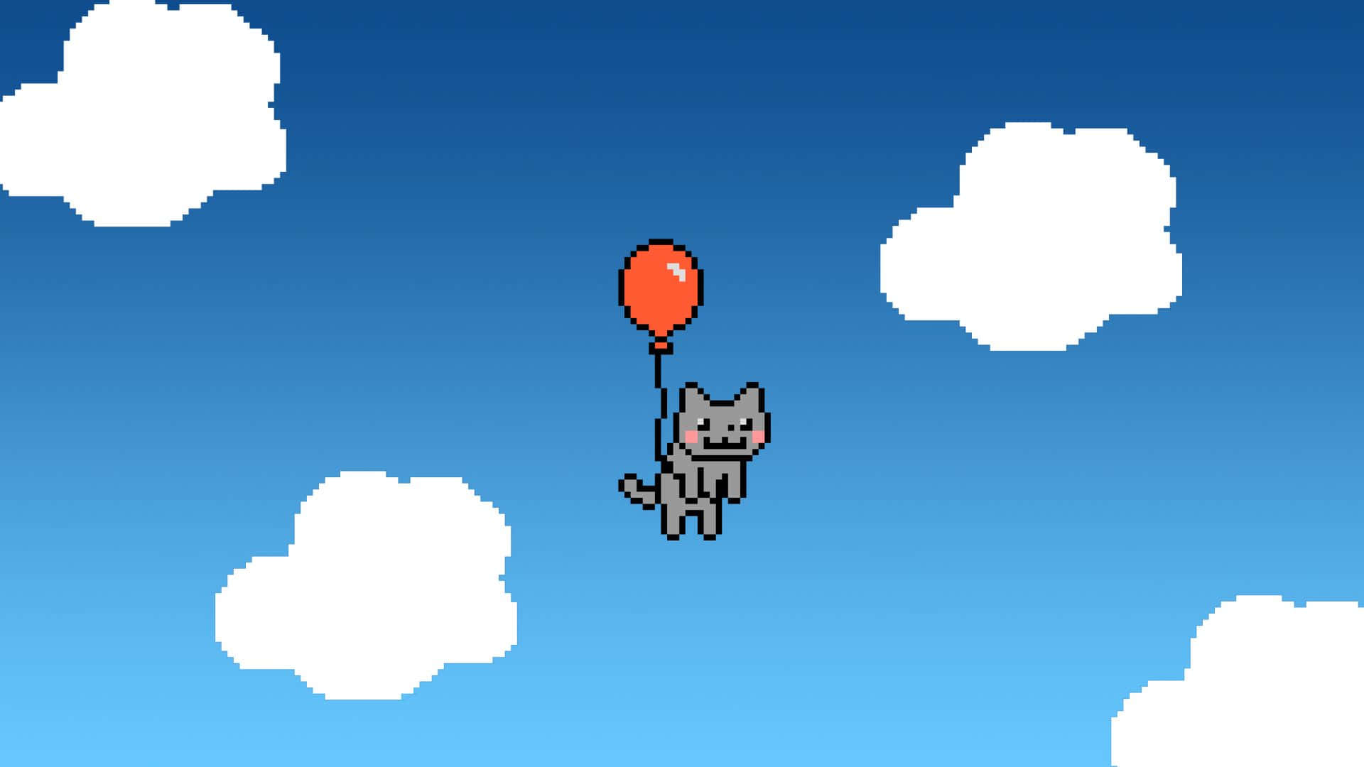 Nyan Cat soaring across a pixelated sky