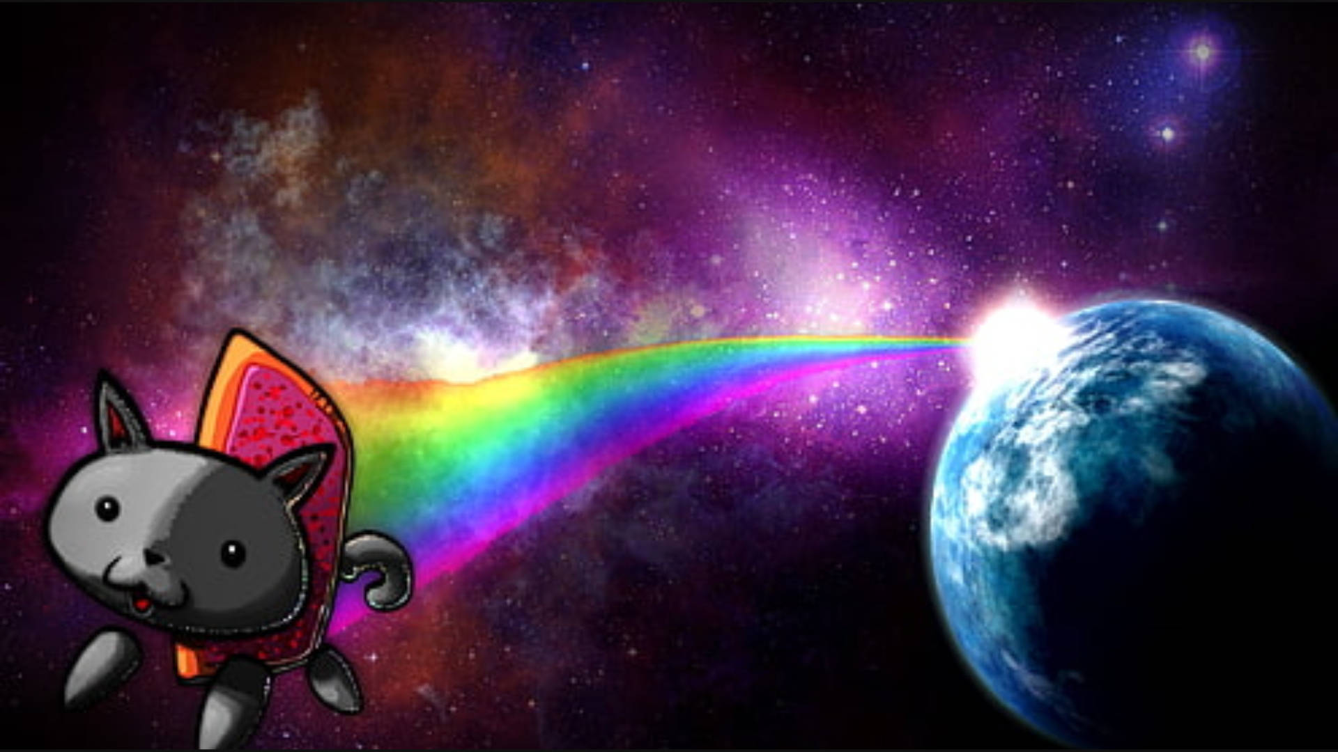 Nyan Cat Flying In Rainbow Galaxy Wallpaper