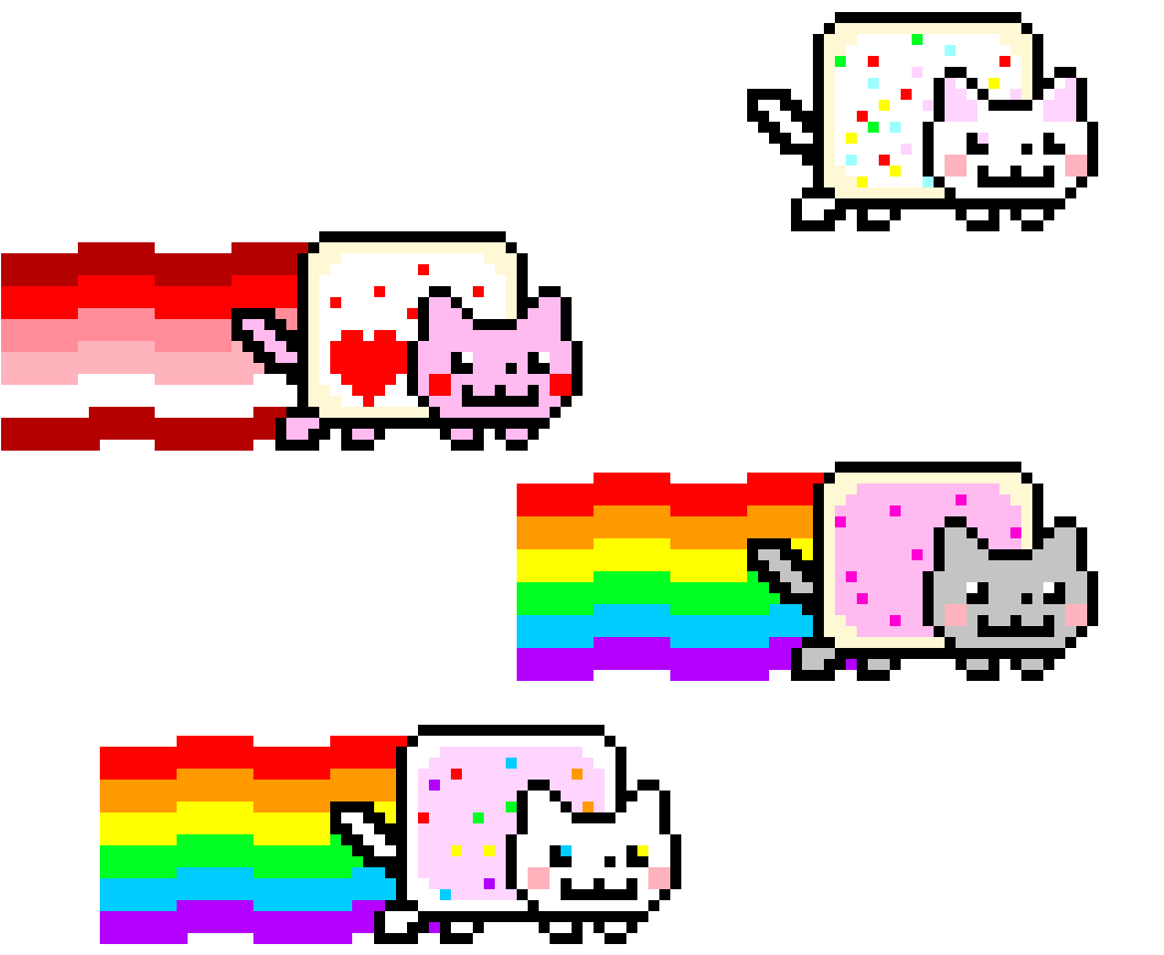 Nyan_ Cat_ Pixel_ Art_ Trio.png PNG
