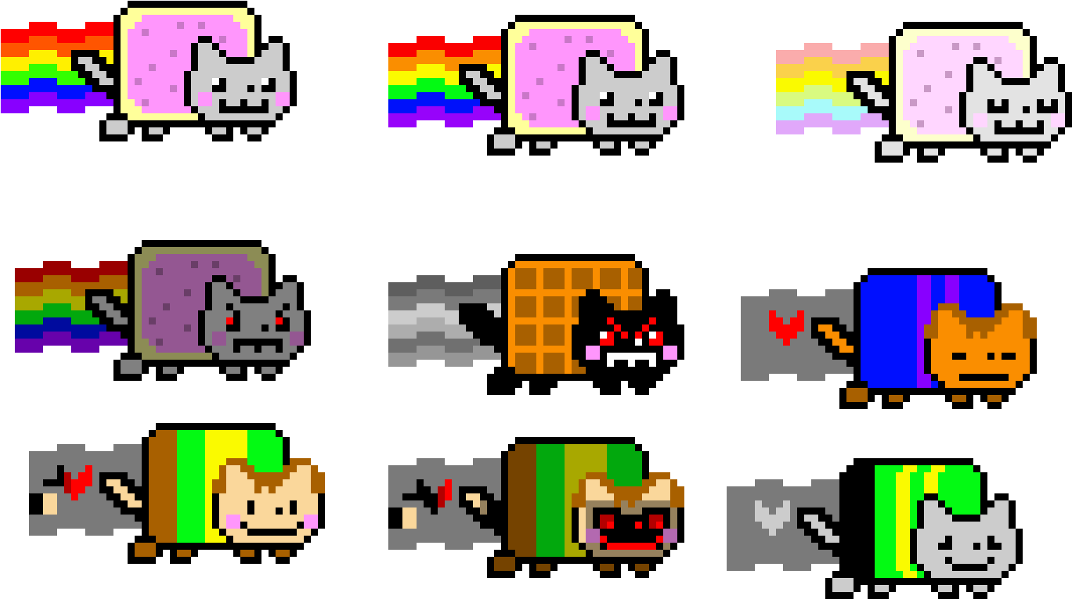 Nyan_ Cat_ Variations_ Pixel_ Art PNG