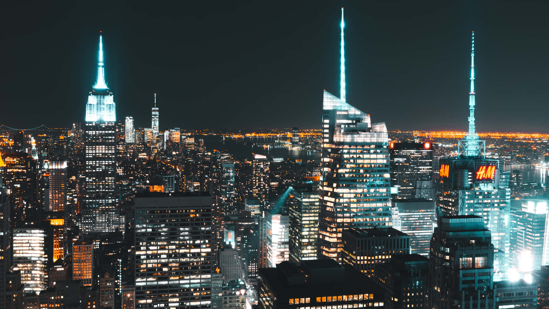 “The towering skyline of New York City.”