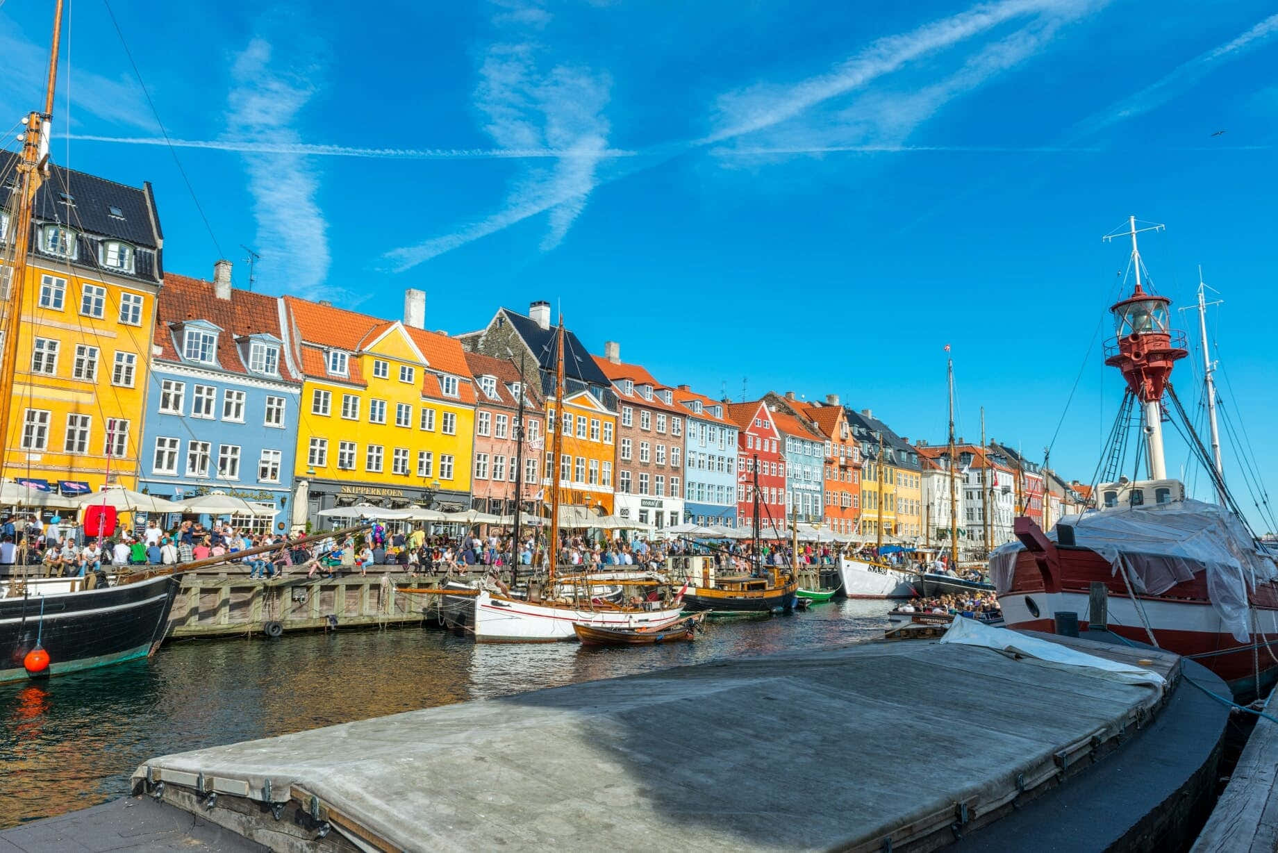 Nyhavn Port Bådehavn Blå Skyline Wallpaper Wallpaper
