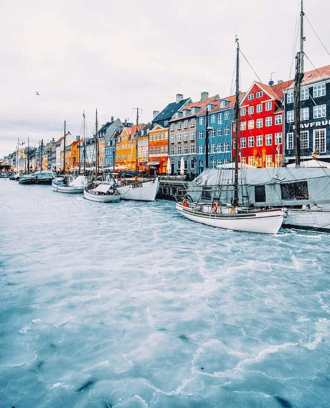 Nyhavn Port Frozen Waterfront Winter Wallpaper