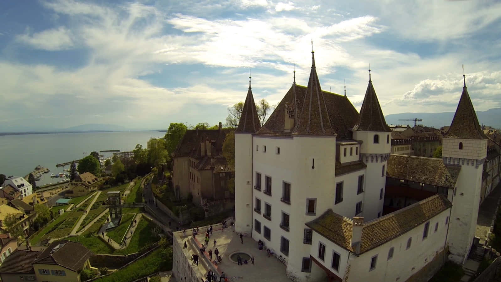 Nyon Castle Aerial View Switzerland Wallpaper