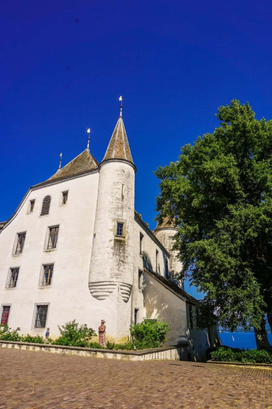 Kasteel Nyon Zwitserland Zonnige Dag Achtergrond