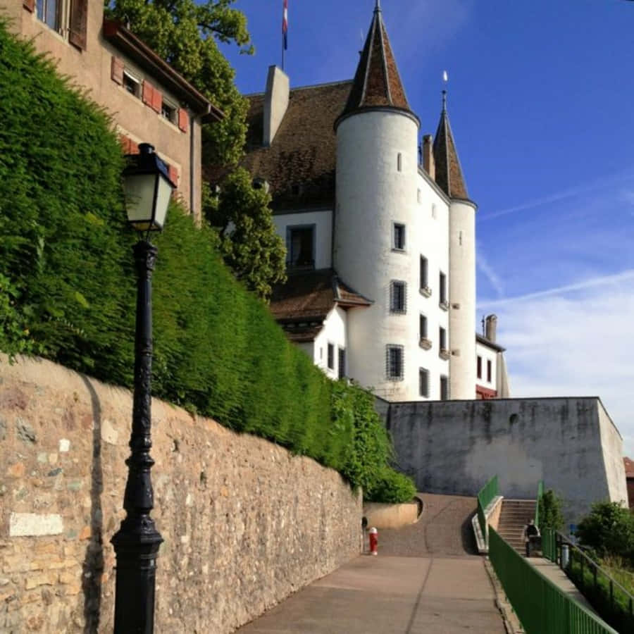 Kasteel Nyon Zwitserland Zonnige Dag Achtergrond