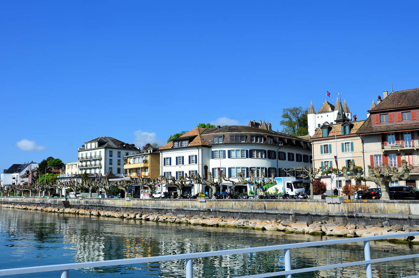 Nyon Meerfront Promenade Zwitserland Achtergrond