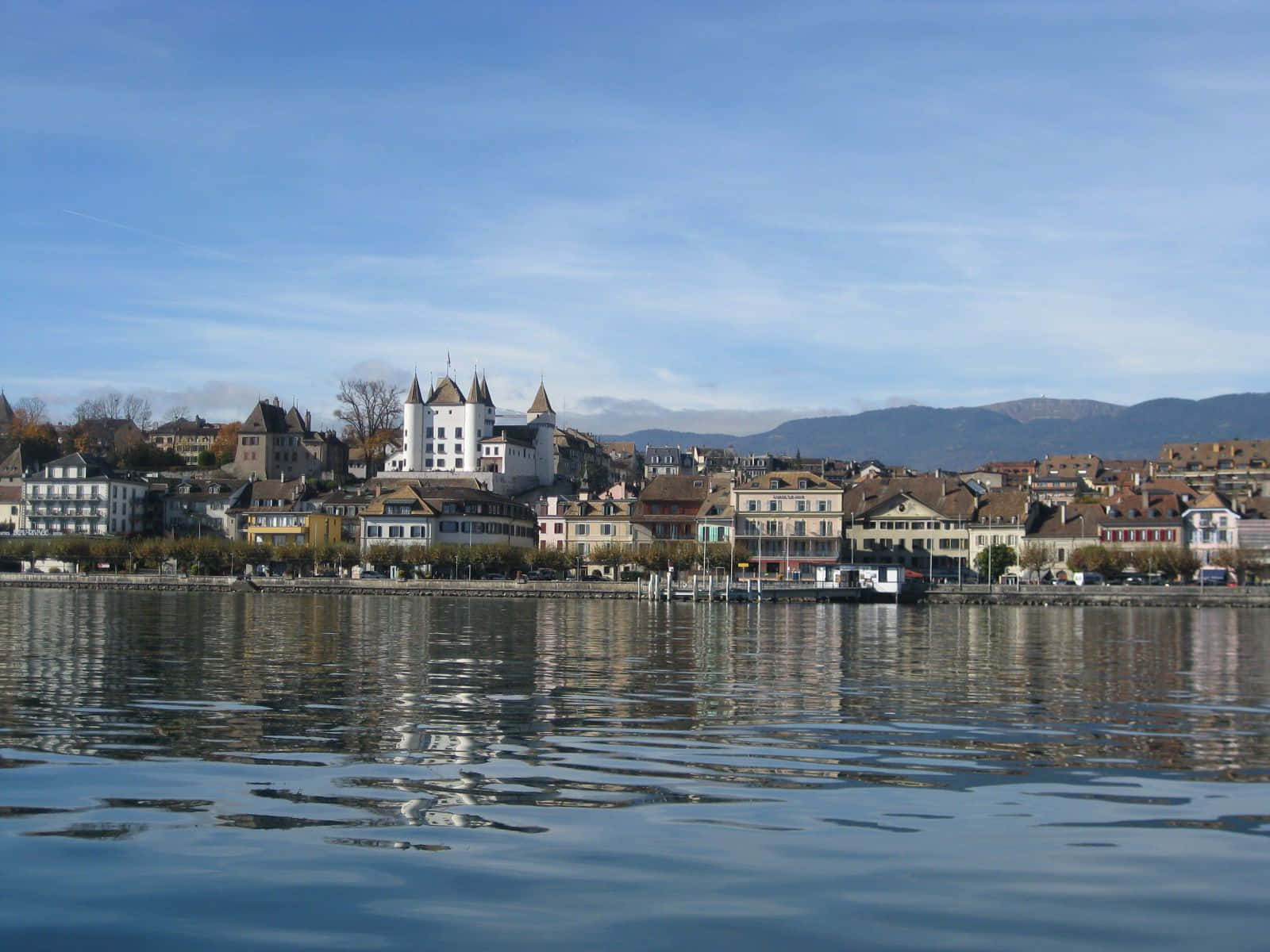 Nyon Zwitserland Uitzicht Aan Het Meer Achtergrond