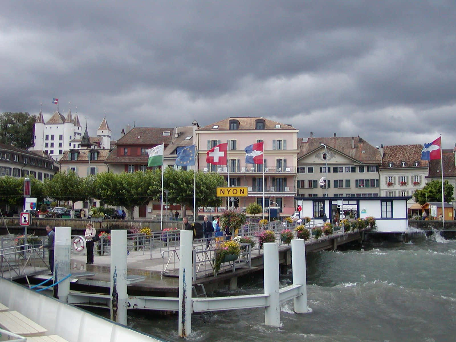 Nyon Zwitserland Uitzicht Op Het Meer Achtergrond