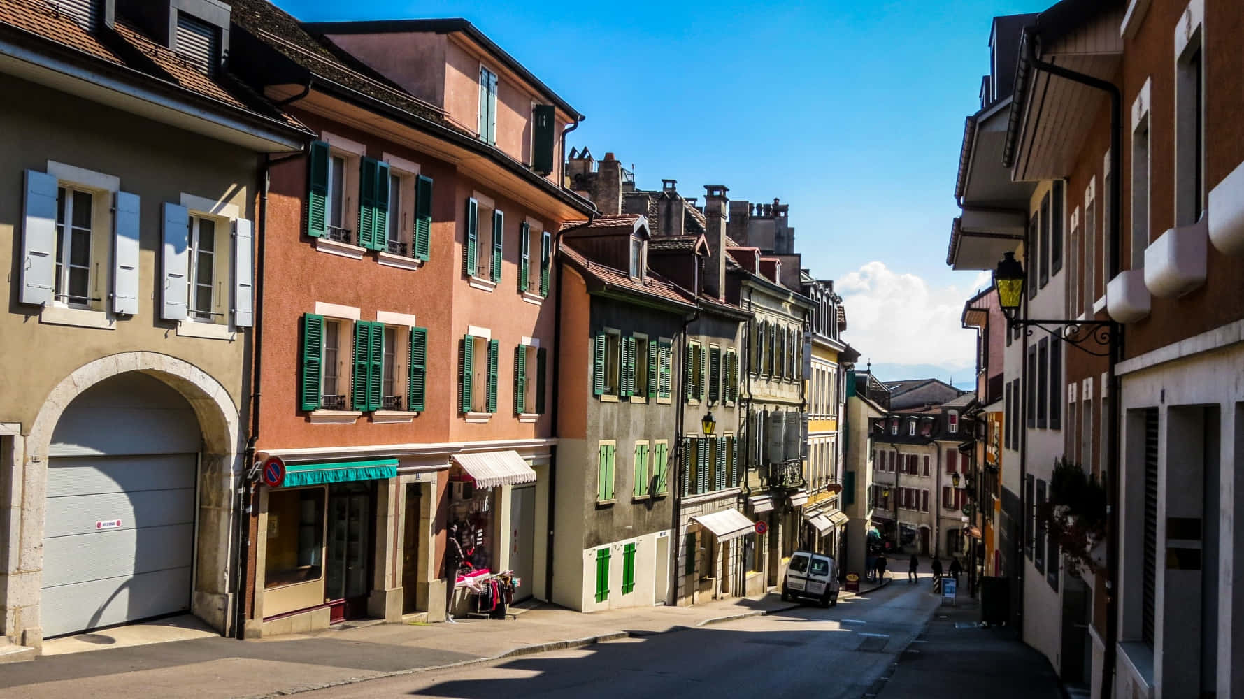 Nyon Zwitserland Pittoreske Straat Uitzicht Achtergrond