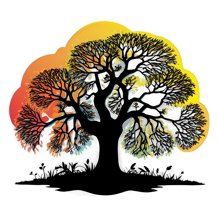 Oak Tree Silhouette At Sunset Png 22 PNG