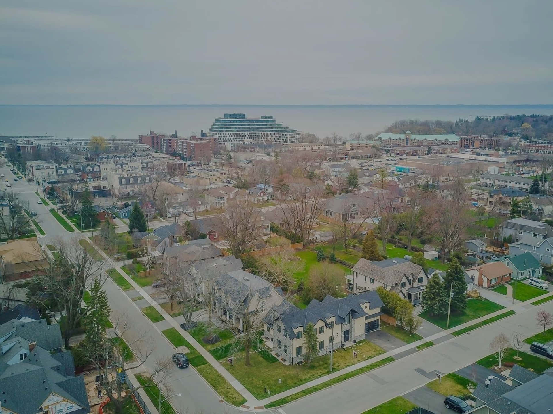 Oakville Aerial View Lakeside Town Wallpaper