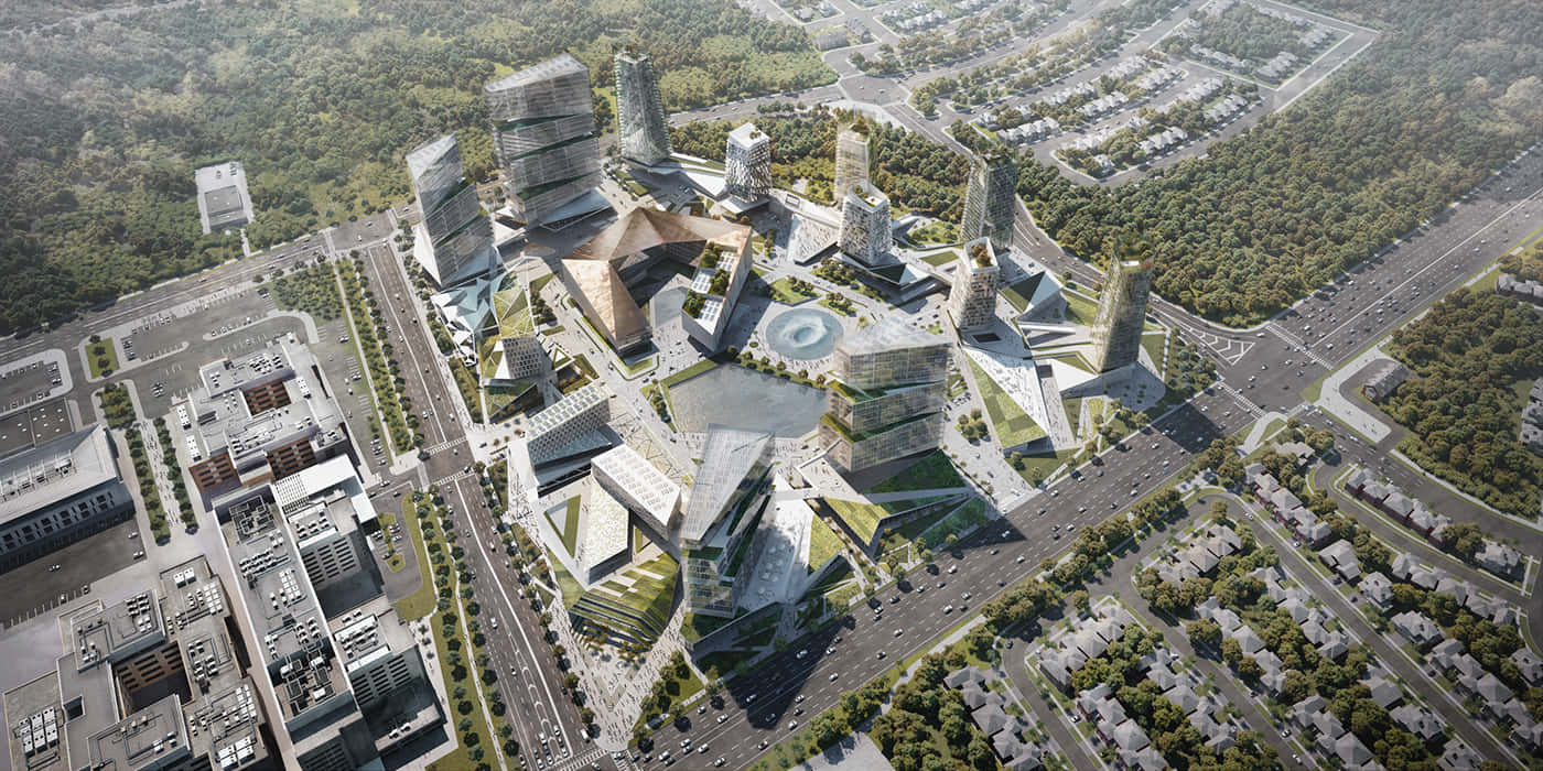 Oakville Futuristic Urban Development Aerial View Wallpaper