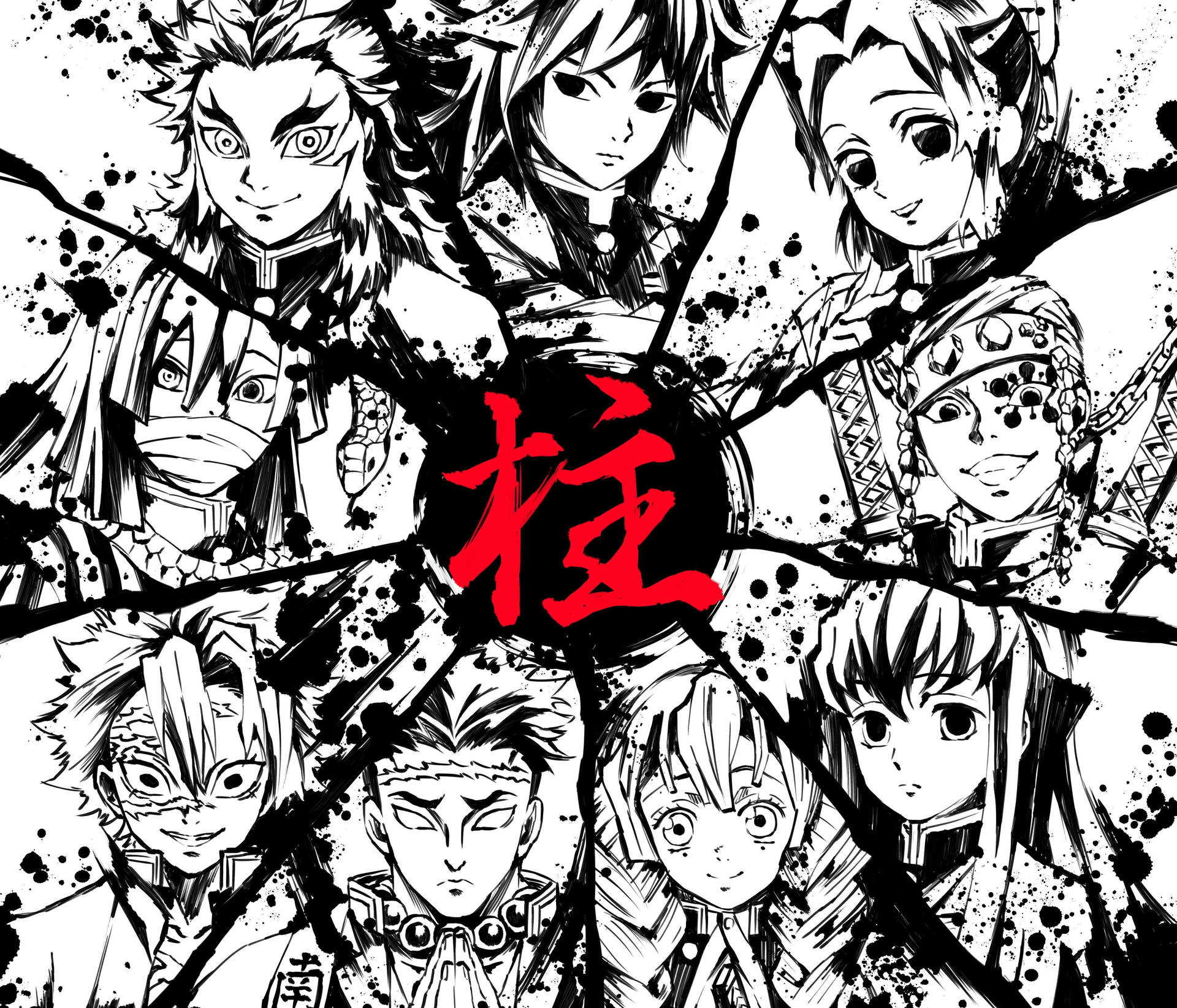 Obanai Iguro With Demon Slayer Characters Wallpaper